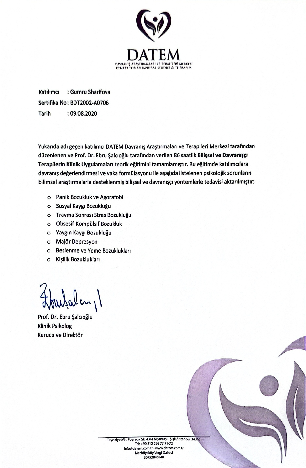 Bilişsel Davranışçı Terapi & Süpervizyon