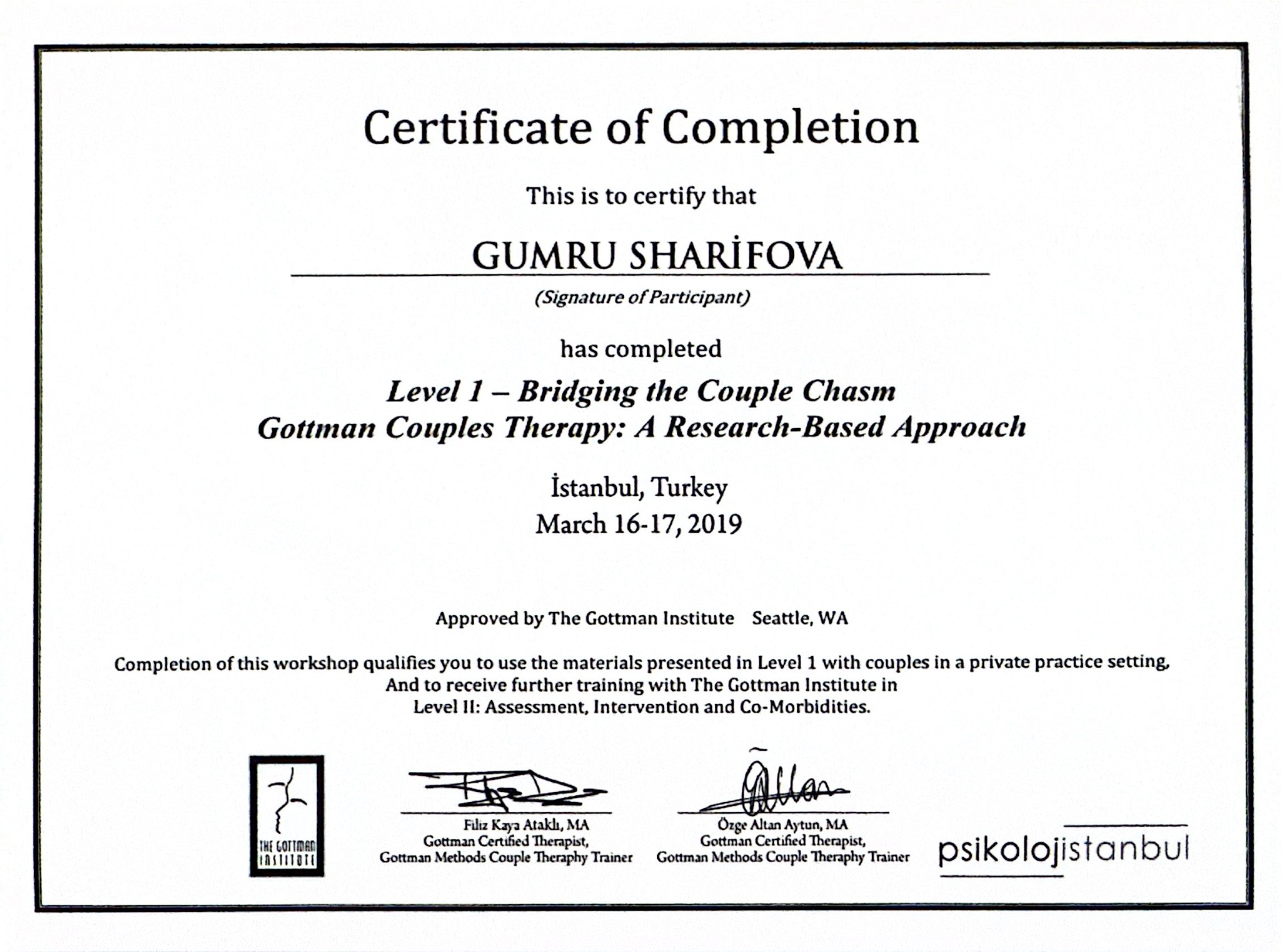 Gottman Çift Terapisi — Level 1 & 2