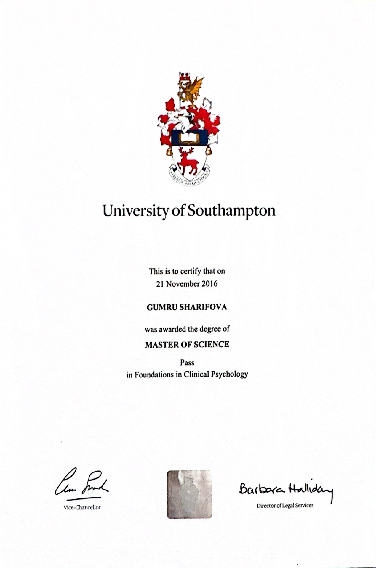 University of Southampton — MSc — Clinical Psychology diploma